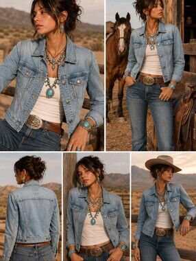 Vintage Old Navy Jean Jacket Coastal Cowgirl Western Boho Denim Jacket